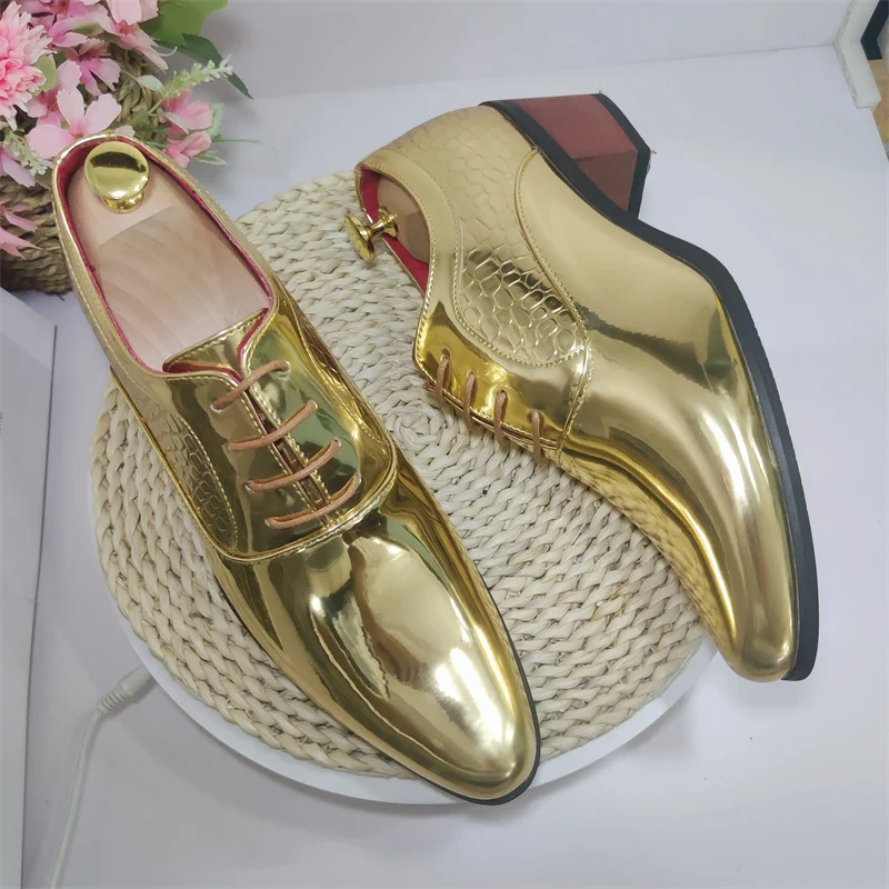 Gold High Heel Lace Up Oxford Shoes For Men Custom Oem Available
