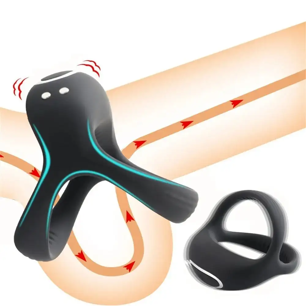 App Remote Control Silicone Dual C-Ring Penis Lock Ring Vibrator Delayed Ejaculation Trainer Vibrating Cock Ring for Men