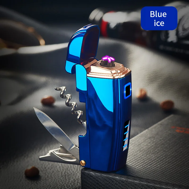 Multifunctional Cigarette Double Arc Lighter with Bottle Opener and Folding Utility Knife Survival Tool Is Cigarette Accessories