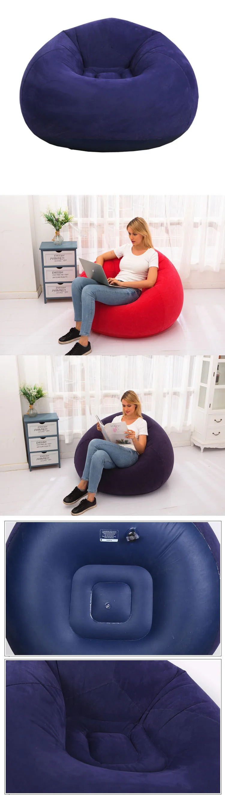 Dero Inflatable Pvc Flocked Ball Shaped Single Chair Durable Plastic