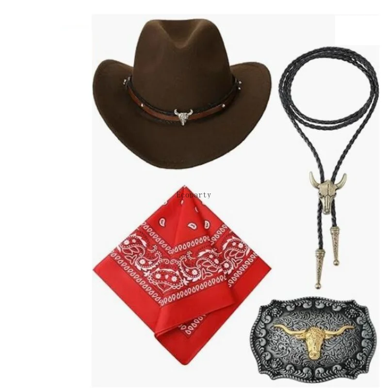 4 Pieces Western Cowboy Accessories for Men - Bride Cowgirl Hat display picture 1