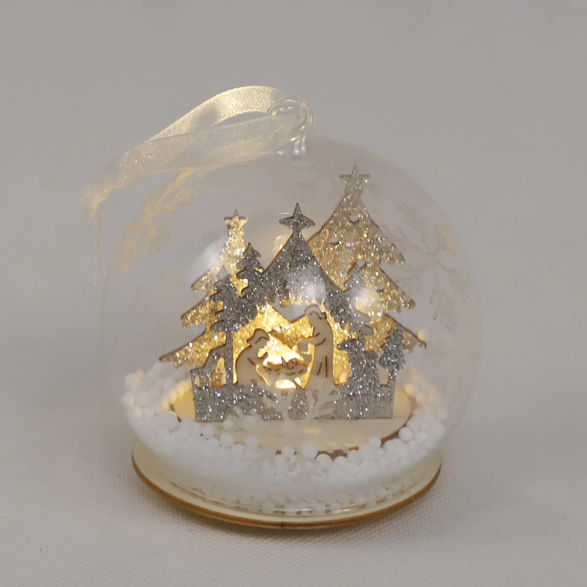 Wholesale personalized clear glass hanging Christmas tree garden wood ball ornament with wooden decoration inside