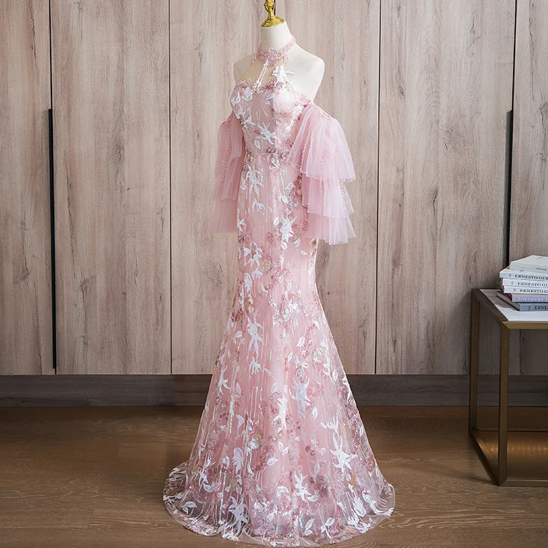 S3113r New Light Luxury Niche Pink Fishtail Engagement Lace Wedding Dress