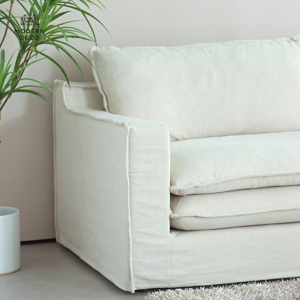 Feather Sofa Duck Down Filled Couch Modern Linen 3 Seater Wabi Sabi Hygge