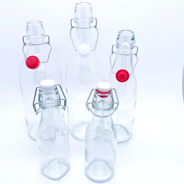 Botella De Vidrio Tapa Hermetica Rebatible 1l Bebidas Set X3