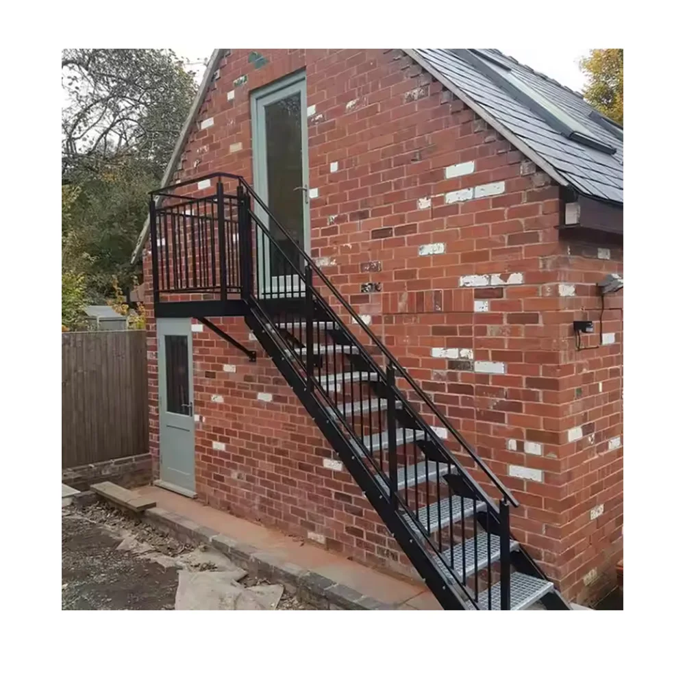 Hot Popular Metal Structure Outside Steel Stair Quartz Stone Step Exterior Staircase