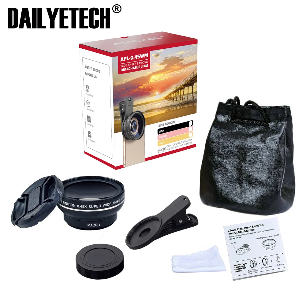 APEXEL комплект телефон объектив 0.45x супер широкий формат и 12.5x Супер Макро HD камера Lentes для iPhone 6S 7 Xiaomi более мобильного