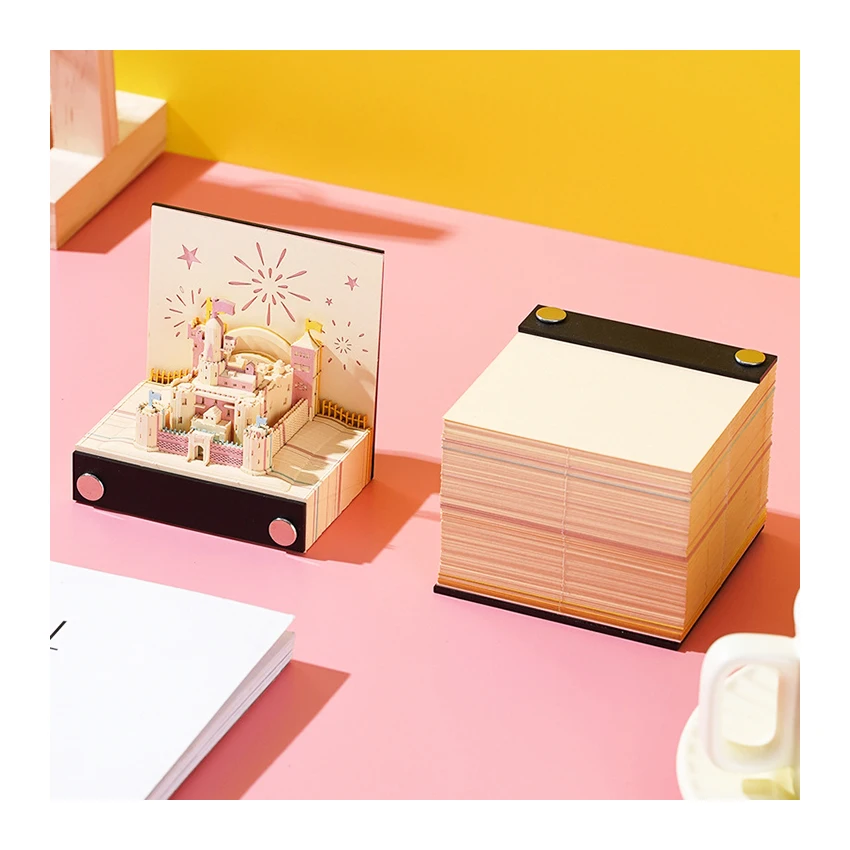 School Office Supplies Desktop Decoration 3D Memo Pad Christmas Gift Custom Paper Card Craft With Acrylic Storage Box