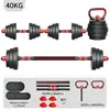Excelente set 4 en 1 de gran valor: mancuernas de 80j y 2x40j, kettlebell y barra para flexiones.