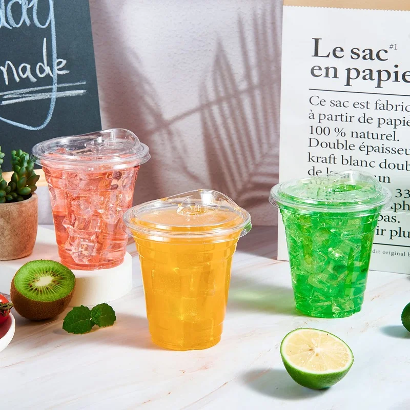 China PP PET Cup for Cold Drinks Boba Tea Cups Beverage Smoothies 14oz Yogurt  Plastic Cups with Lids