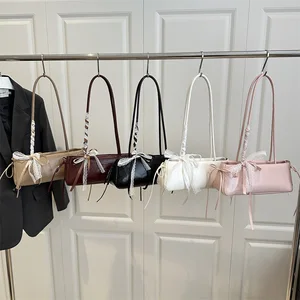 2026 Korean Version New Cream Colored Women's Bow Handbag Fashionable Versatile Shoulder Bag