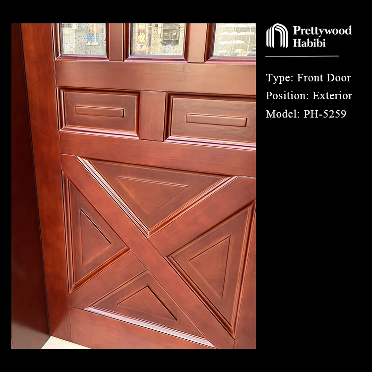 American Retro Craftsman Style Restaurant Entrance Exterior Solid Wooden Mahogany Front Entry Door Design With Glass manufacture