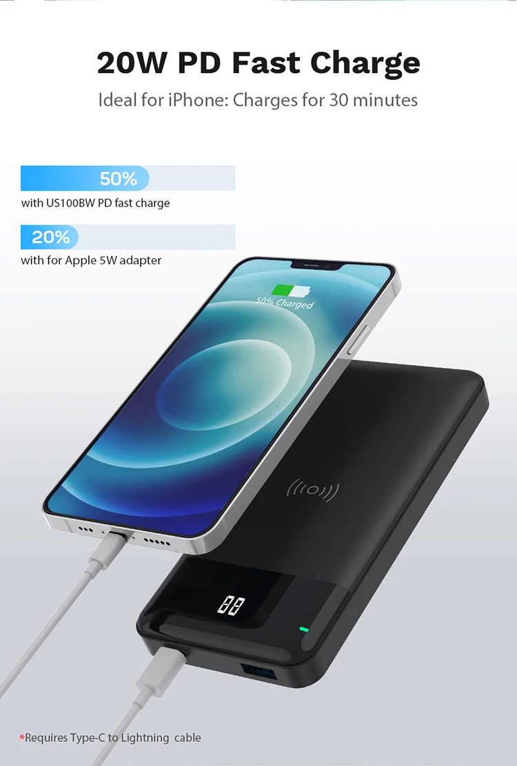 New Li-polymer 10000 mAh Phone Battery Pack Fast Wireless Charger Powerbank Portable Qi Standard Wireless Power Bank 10000mAh Fast Charger Portable Battery Pack