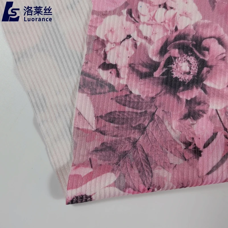 No Moq Custom Digital Print Polyester Spandex 2x2 Striped Rib Knit Fabric for Dress