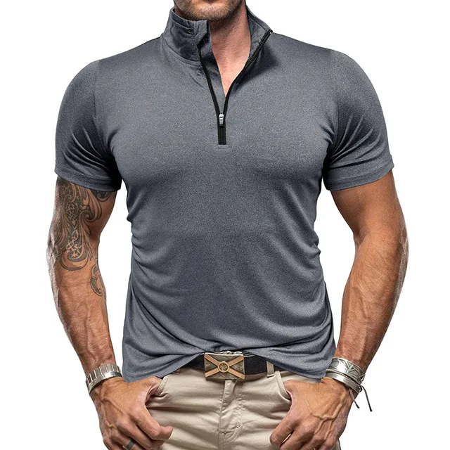 Mens Quarter-Zip V Neck Polo Shirts Slim Fit Short Sleeve Athletic T-Shirt Henley Shirt