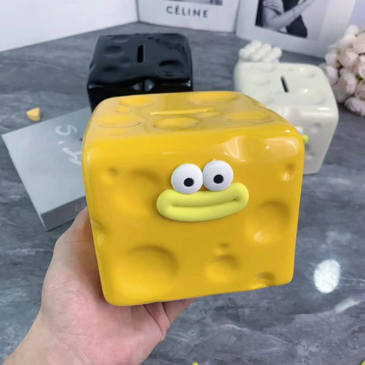 Cheese-Shaped Square Ceramic Money Coin Savings Box Piggy Bank
