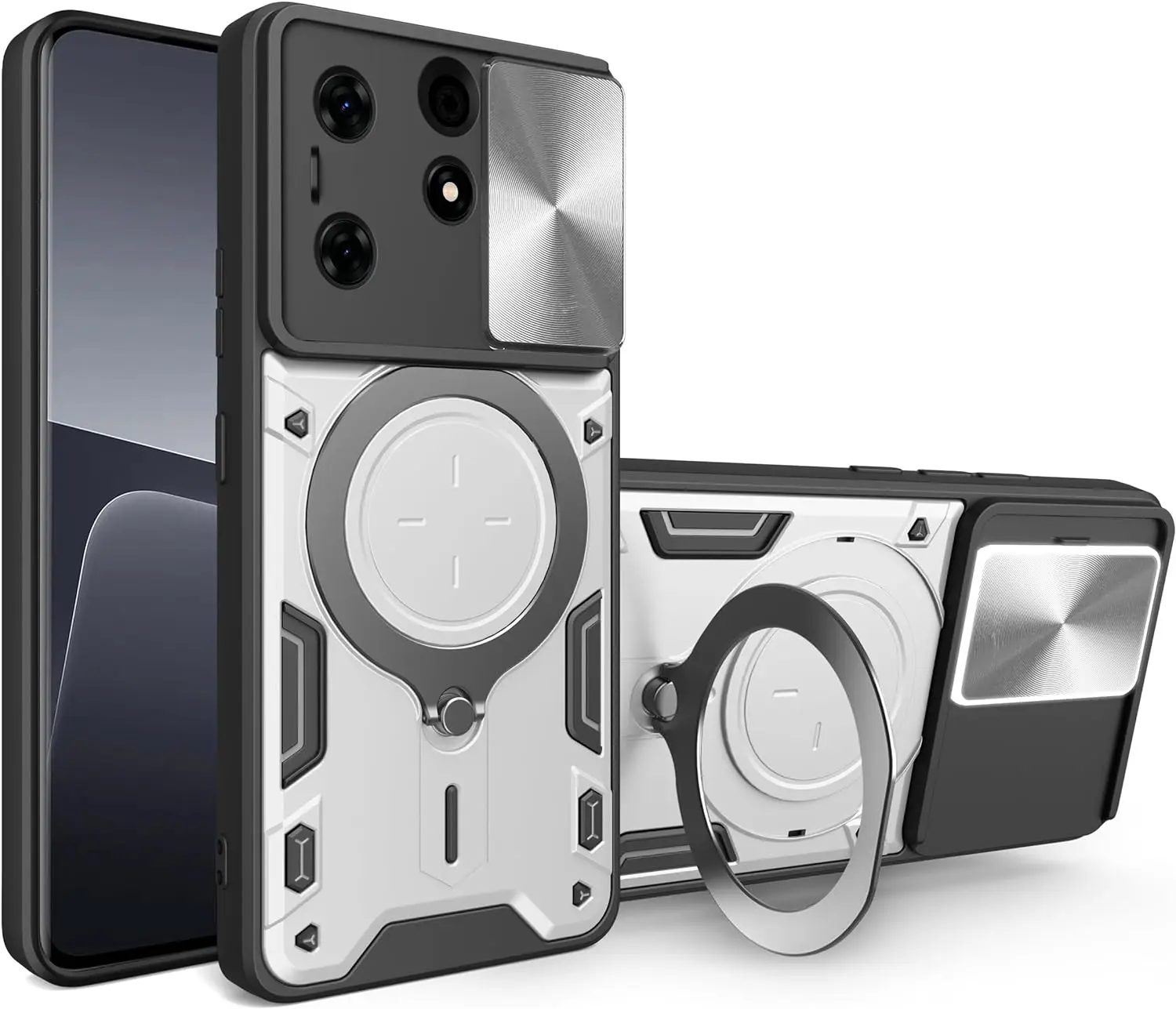 Ring Holder PC Phone Case for Tecno Spark Go 2024 Armor Design Shockproof Car Mount Magnetic Slide Camera Back Cover
