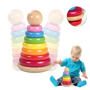 2026 Popular Wooden Stacking Game Rainbow Stacker Blocks Toys Montessori Stacking Toy Educational Rainbow Tower Toys Kids Puzzle