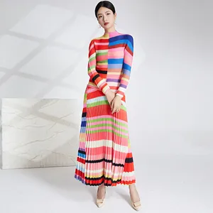 Pleated Skirt Two-Piece Set Spring-Summer Casual Ladies Fashion Long-Sleeved Top With Solid Print Elastic Fabric Skirt Set