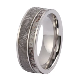 Titanium Stainless Steel Natural Dear Antler Wholesale Price Men Meteorite Tungsten Wedding Ring
