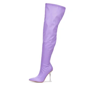 Beautiful Color Classic Over the Knee Boots Purple Shoes Thigh High Heel Boots Pointed Toe Clear Heel Women Shoes Plus Size