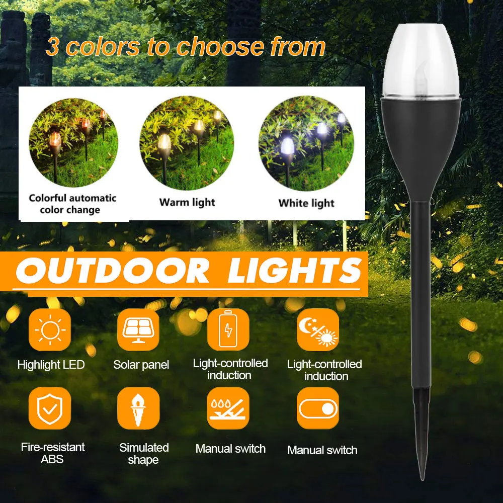 Solar Garden Flames Candle Lights Outdoor Landscape LED Torch Stake Lamp for Decoration Patio Pathway factory