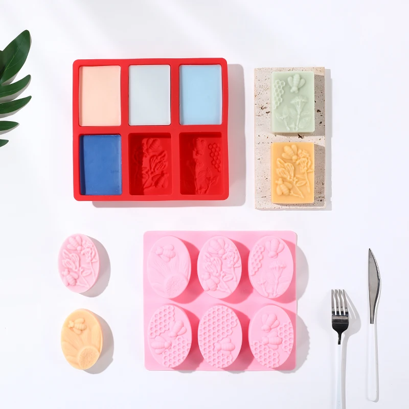 Wholesale  Making Nonstick 6 Cavity Soap Mould Bpa Free Homemade Craft Oval Silicone Honey Bee Soap Molds