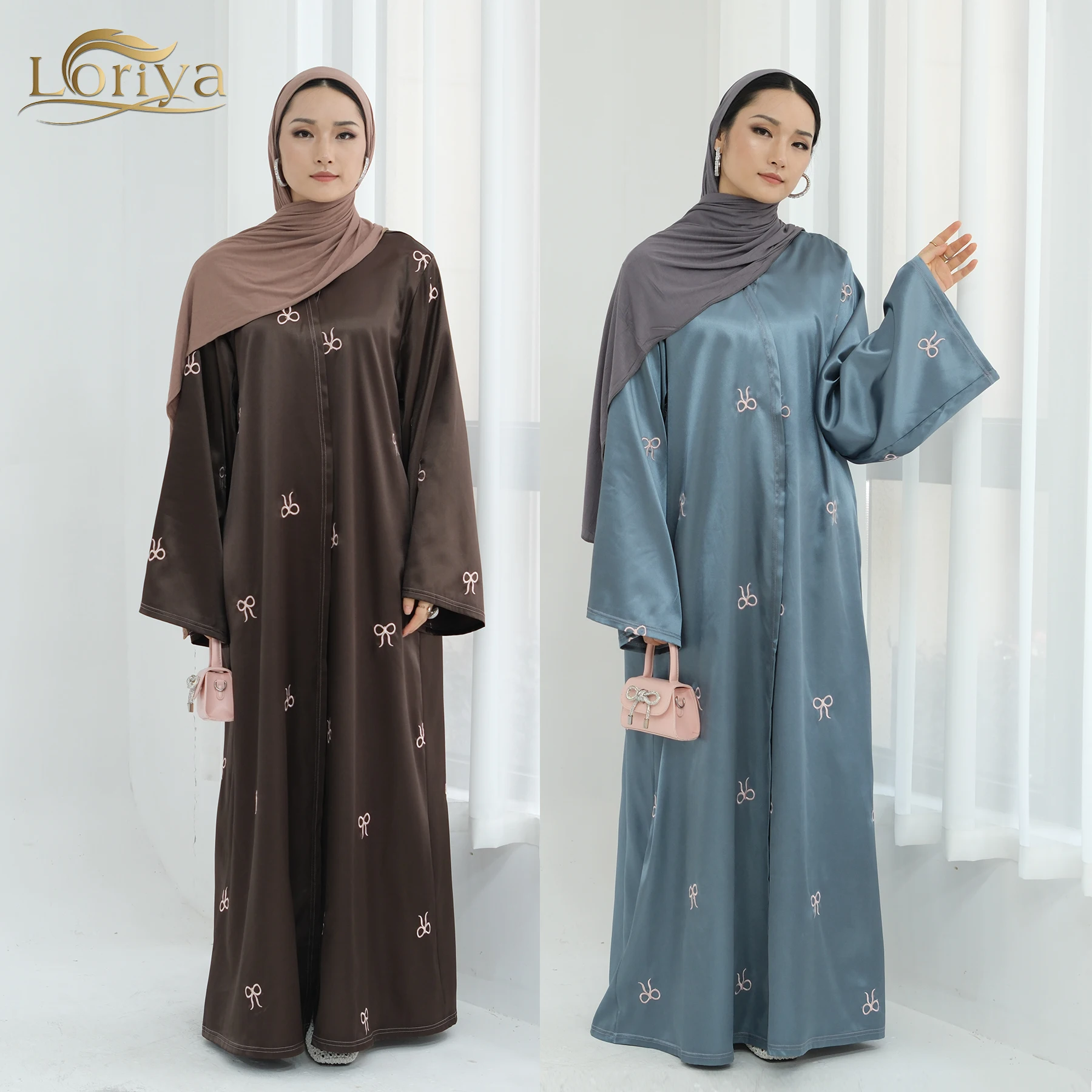 アバヤ　ドレス　ドバイ Loriya OEMODM女性控えめなアバヤドバイサテンボウ刺Embroidery