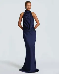 Sequins Halter Sexy Maxi Dress for Women Fashion Elegant Turtleneck Bodycon Prom Club Party Long Dress