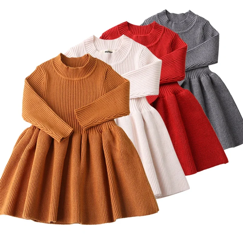 Baby Girl Toddler Knitwear Knit Long Sleeve Dress Autumn Birthday Party Gift 