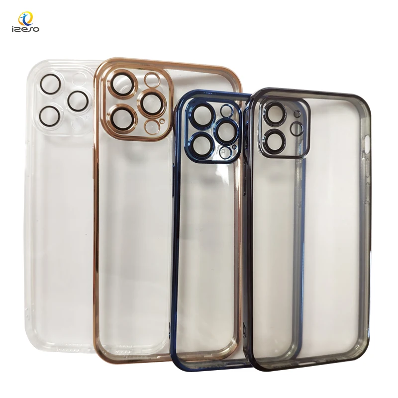 Plating Edge TPU Phone Case Lens Protector Luxury Transparent Mobile Phone Back Cover for iPhone 12 Pro Max 11