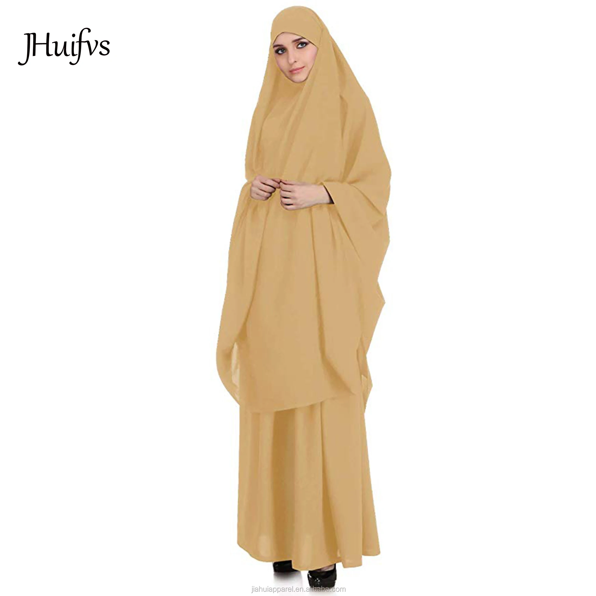 2020 Latest Design Solid Color Stretchy Two Piece  Muslim Prayer Abaya Dress Long Hijab Islamic Clothes