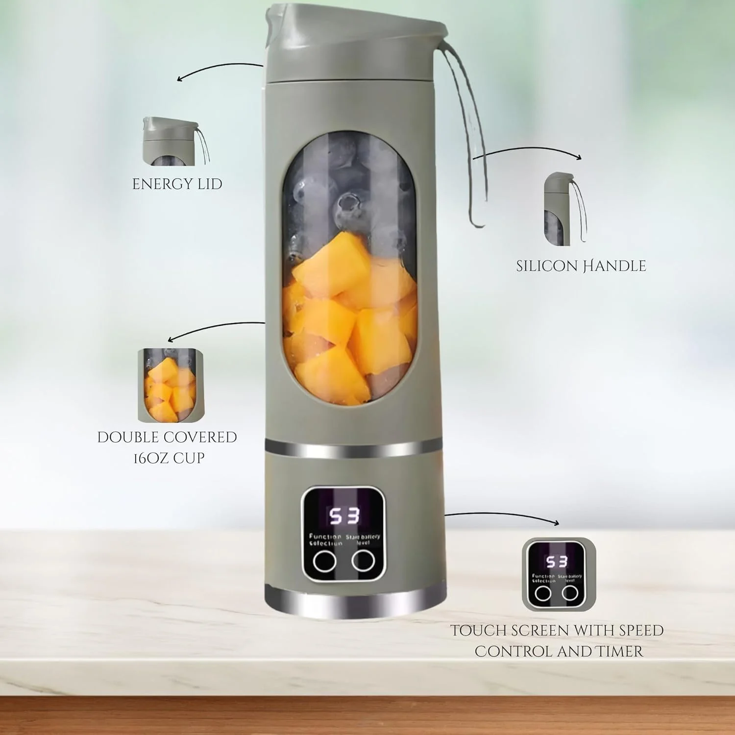 Mini Portable Electric Juicer Black Fresh Kitchen Juicer Iron Blade Low Noise Quiet Motor USB Power Source for Car RV Use