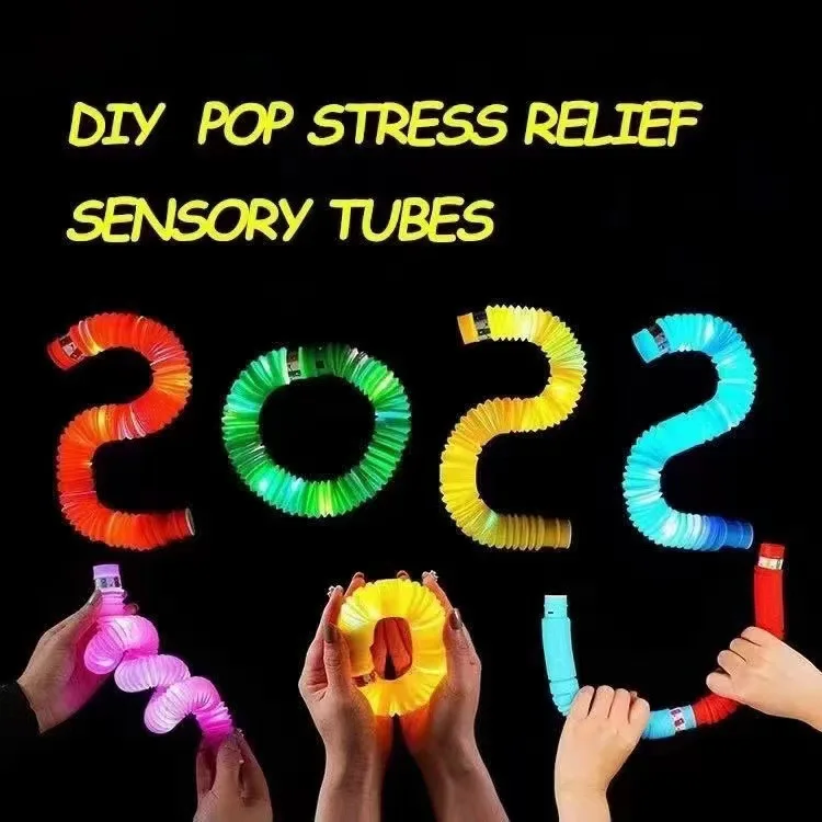CHENQUE Light up LED Pop Tubes Party Favors Glow Sticks Birthday Sensory Fidget Toys for Kids Fine Motor Skills Toddler Toy