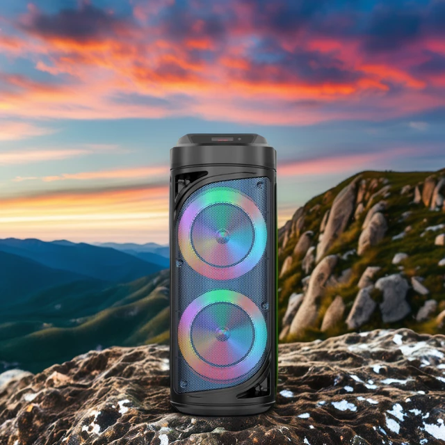 SING-E ZQS6212 Outdoor Portable Dual 6.5 Inch Subwoofer Deep Bass RGB Flashing Lights Party DJ Karaoke Speaker