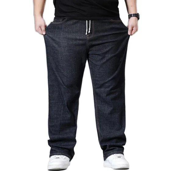 Hip Hop Vintage Plus Size Dark Denim Jeans Casual Loose Fit Men Streetwear Lightweight