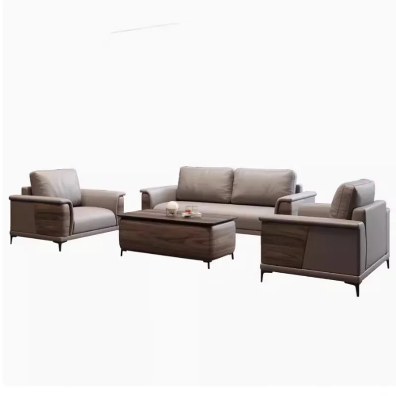 Simple Foldable Three Seat Office Sofa Best Price Wood Coffee Table Set Office Room Furniture Modular Modern