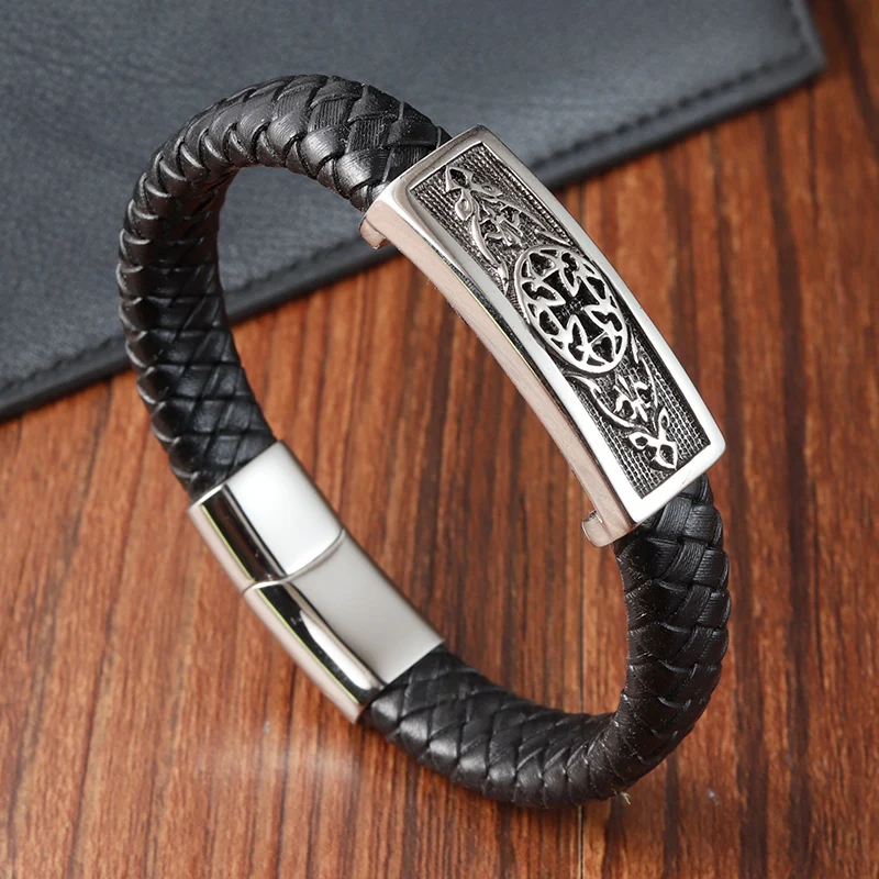 Luxury Fashion Genuine Leather Bracelet Stainless Steel Magnetic