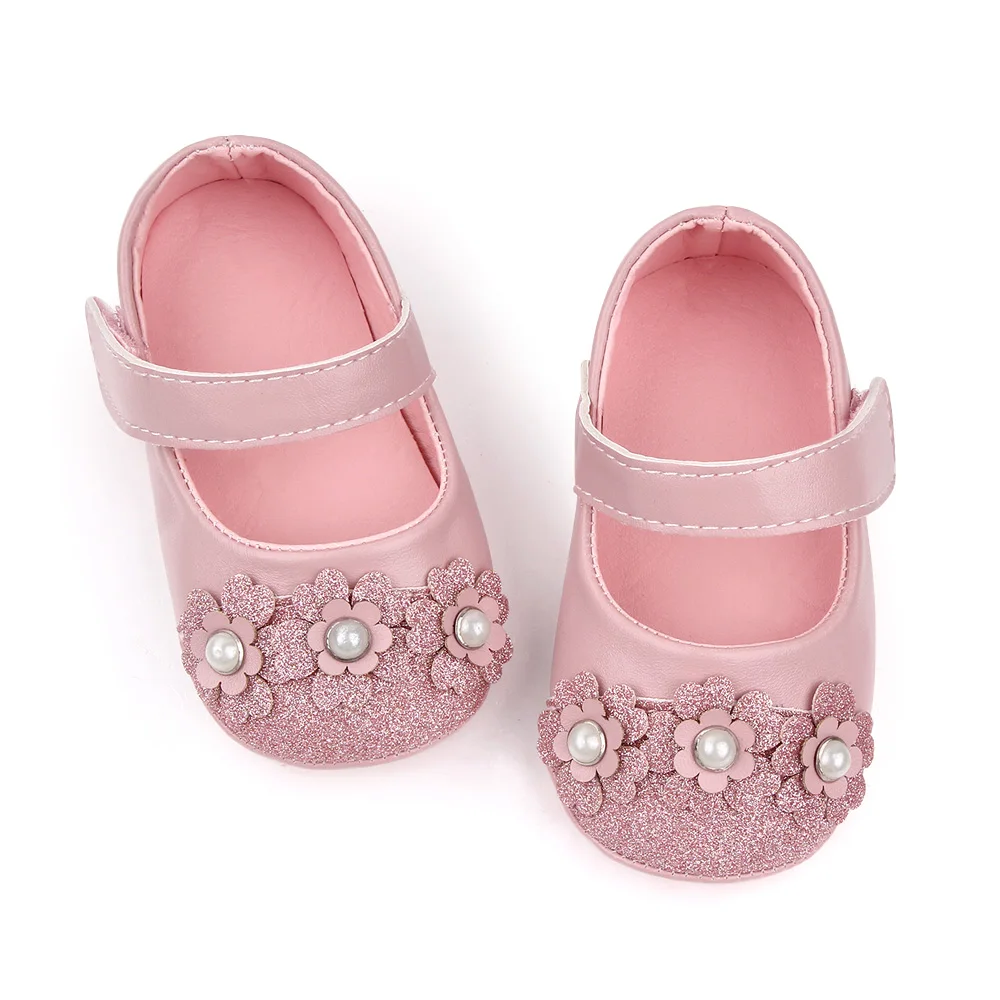 Bling baby princess shoes beauty flowers TPR soled non-slip baby shoes for girls toddler shoes manufacture