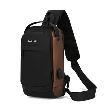 Wholesale waterproof anti theft USB men chest bags sling bag shoulder chest bag