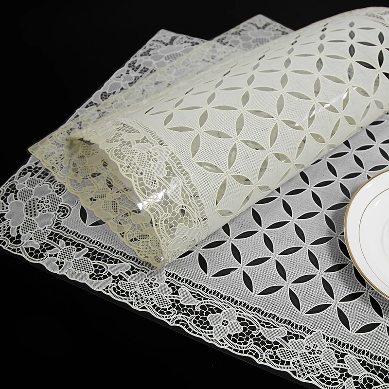 Customized Lace Shape Pvc Pressed Placemats Vinyl Colorful Placemat