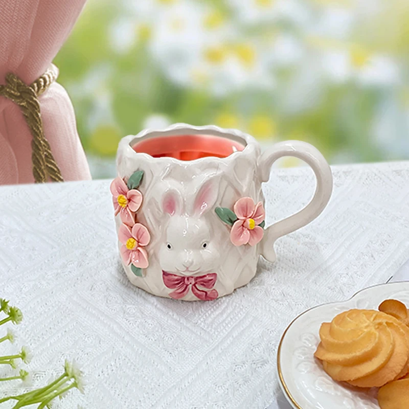 SYL Ceramic Cup - Hand-Painted Rabbit Design Discoloration Mug