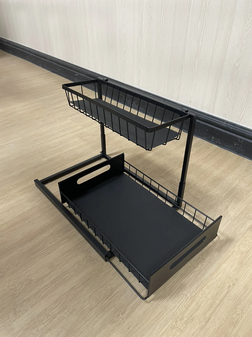 2 Tier Carbon Steel Spice Kitchen Rack Pull Out Sliding Shelf Under
