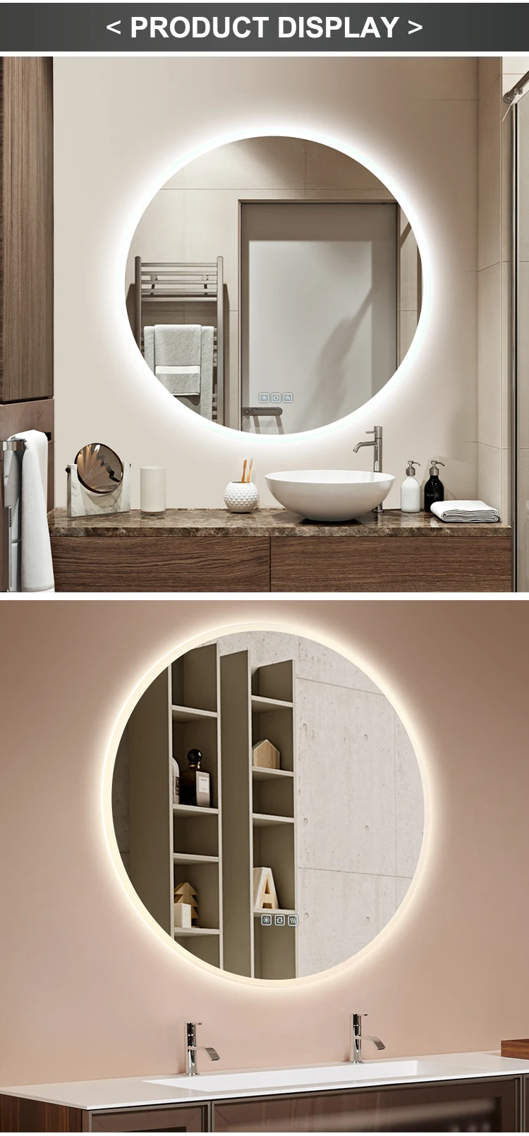 Modern Big Round Mirror Smart Adjustable Brightness Vanity Modern Style