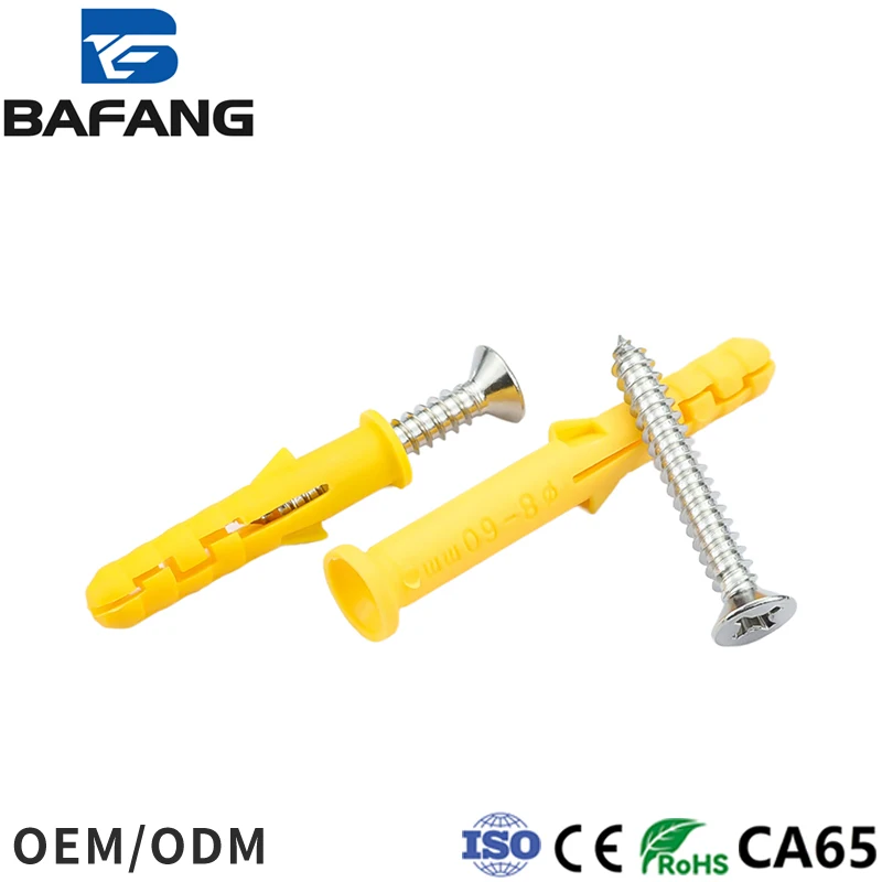 Plug Dinding Plastik Kuning disertai Sekrup Pengunci Diri, Kit Jangkar Drywall dengan Sekrup Phillips untuk Papan Gypsum