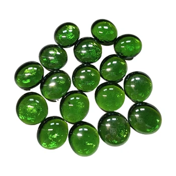 High Quality Low Price 17-19MM Green Flat Marbles Decorative Glass Stone Reflective Fire Glass Beads