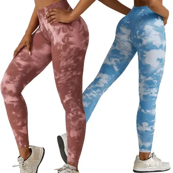 Wholesale Printed Women Tie Dye Seamless Legging High Waist Yoga Leggings Butt Lift Workout Pants Tummy Control Gym Fitness Wear