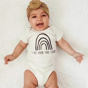 Wholesale Summer Cotton Short Sleeve Rainbow Print Unisex Baby Romper