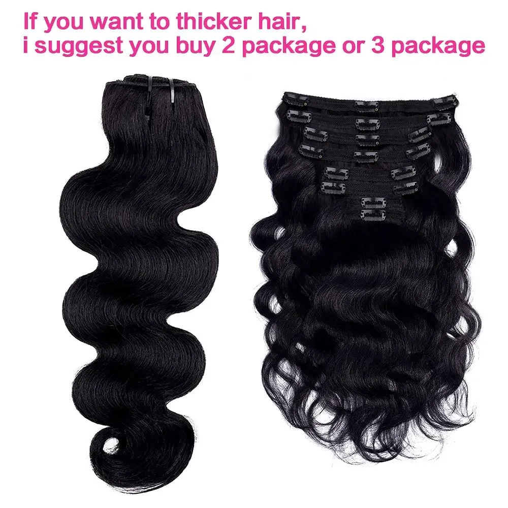 Body Wave Clip-in-Haarverlängerungen, 8 Stück, Naturschwarz, 100 % Echthaar, 12-26 Zoll, 120 g_voghion.com