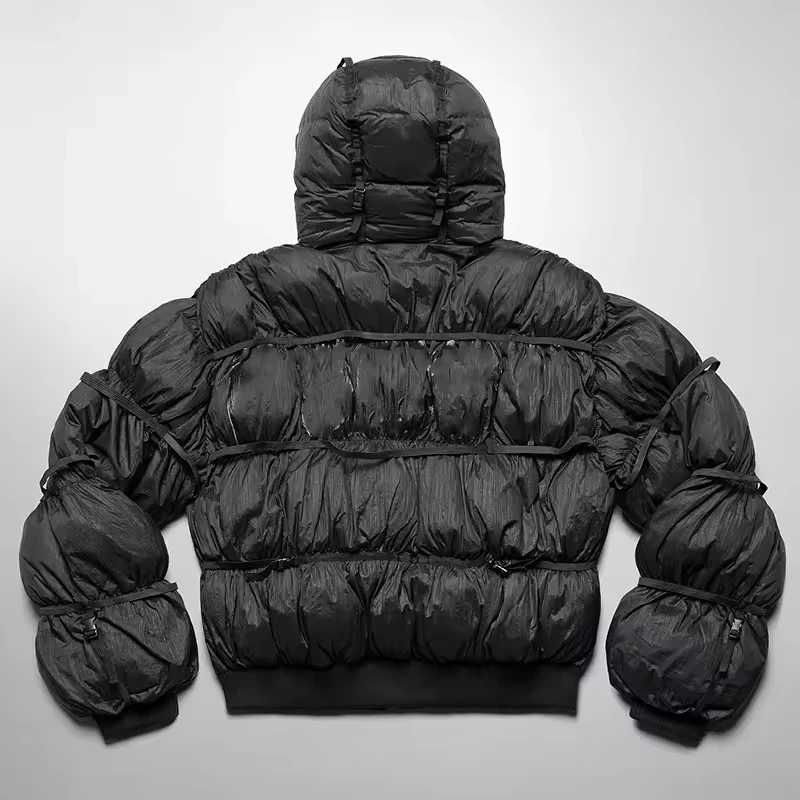 Gray Custom Screen Print High Quality Men's Thick Heavyweight Full Zip up Streetwear Clothing Manufacturer Puffy Puffer Jacket gallery 3